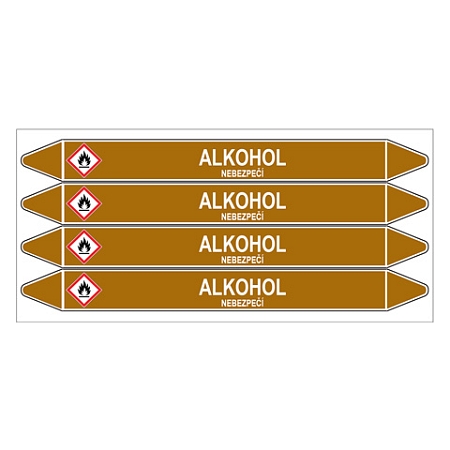 Značení potrubí, alkohol,4 ks, 250 × 26 mm